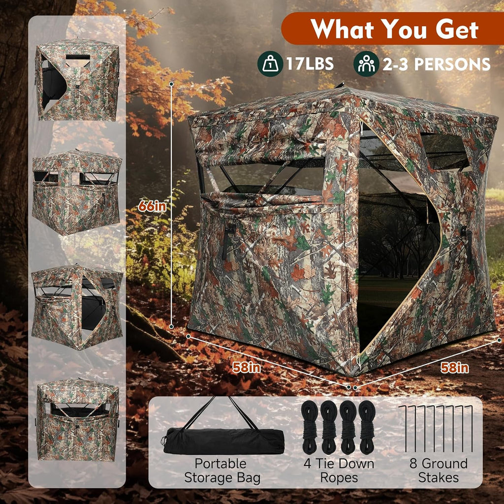 Hunting Blind with Carrying Bag, 270 Degree See Through Ground Blind, Pop Up Hunting Blind Portable Concealed