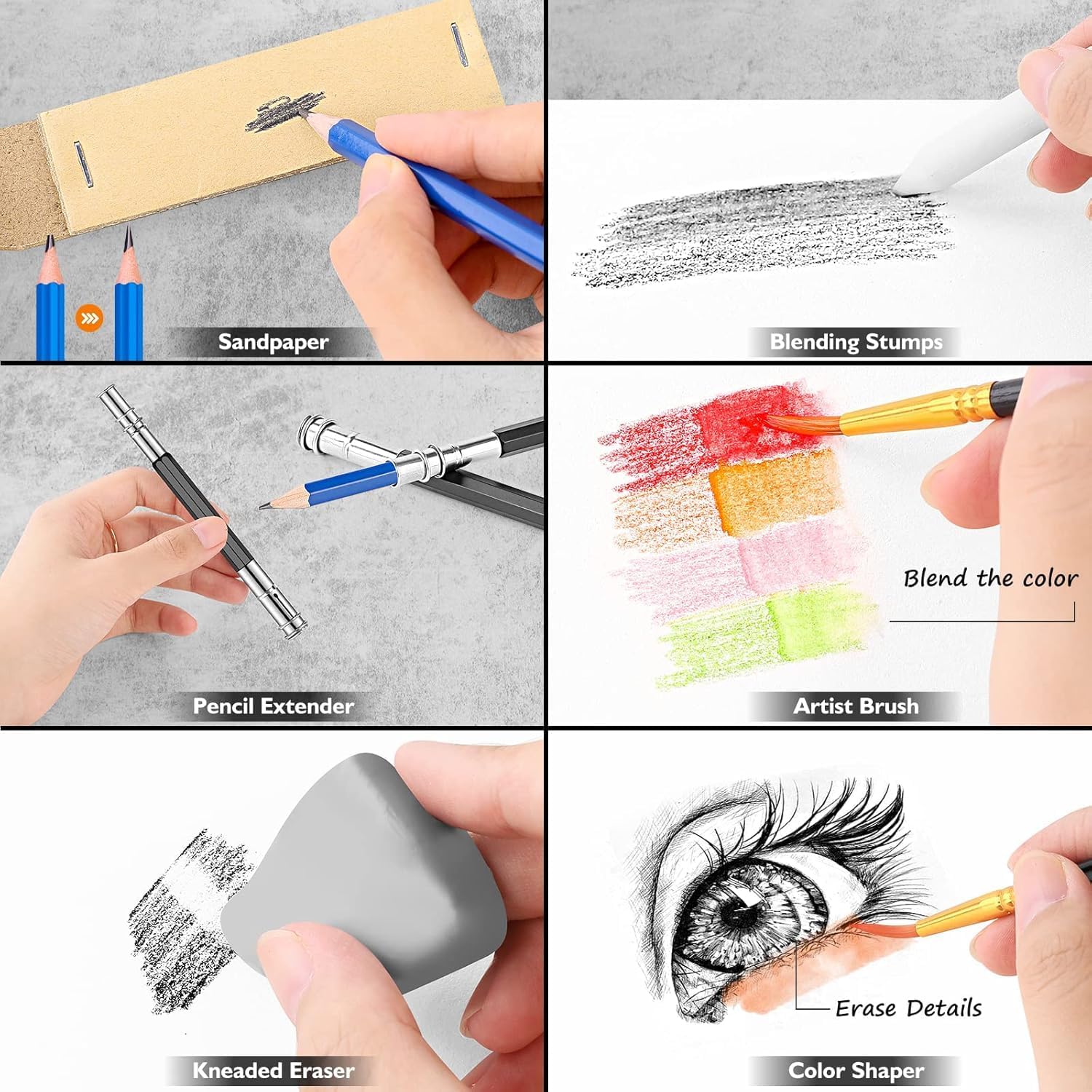176PCS Art Supplies Sketching Kit with 100 Sheets 3-Color Sketch Book, Graphite Colored Charcoal Watercolor &
