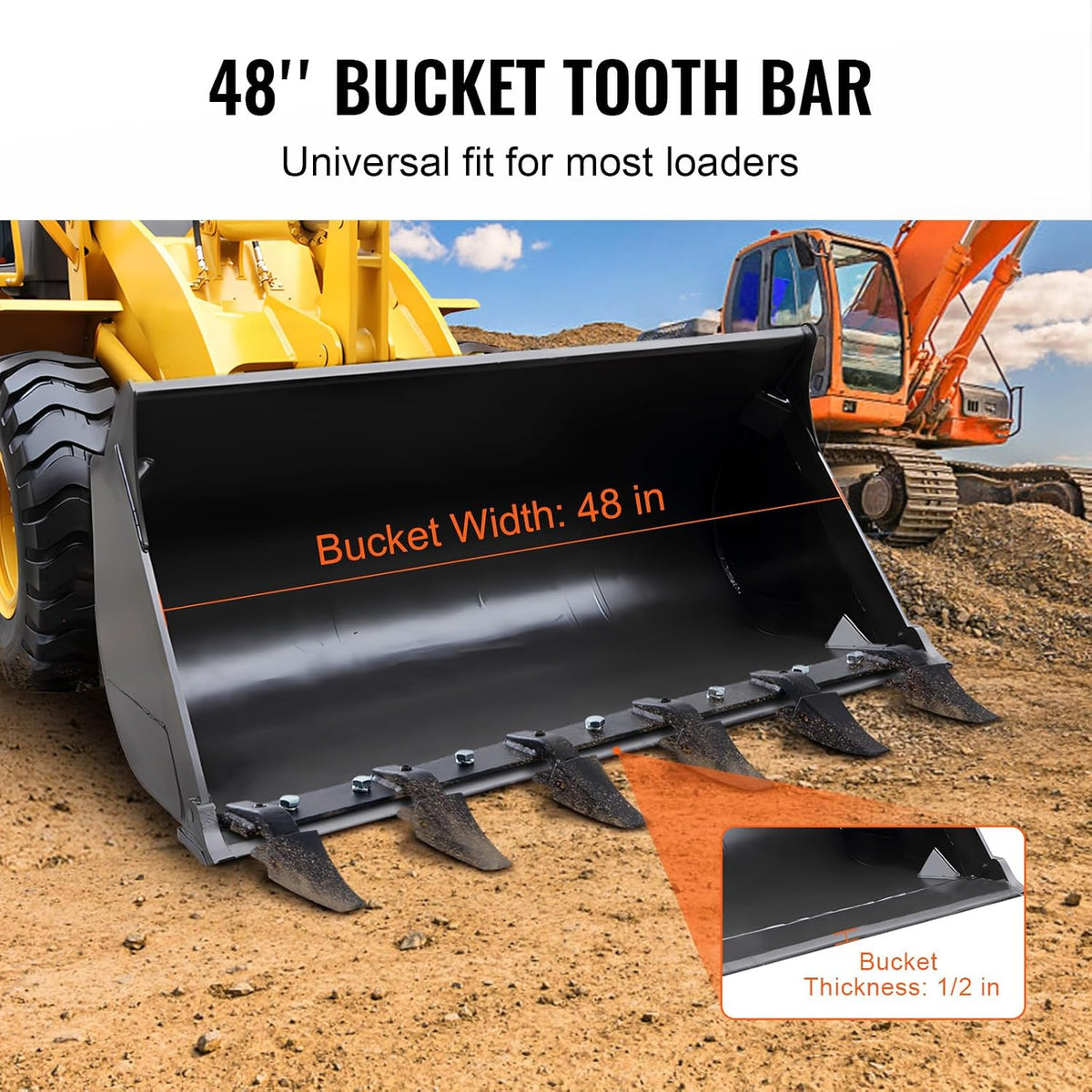 Bucket Tooth Bar, 48'', Heavy Duty Tractor Bucket 6 Teeth Bar for Loader Tractor Skidsteer, 4560 lbs Load-Bearing