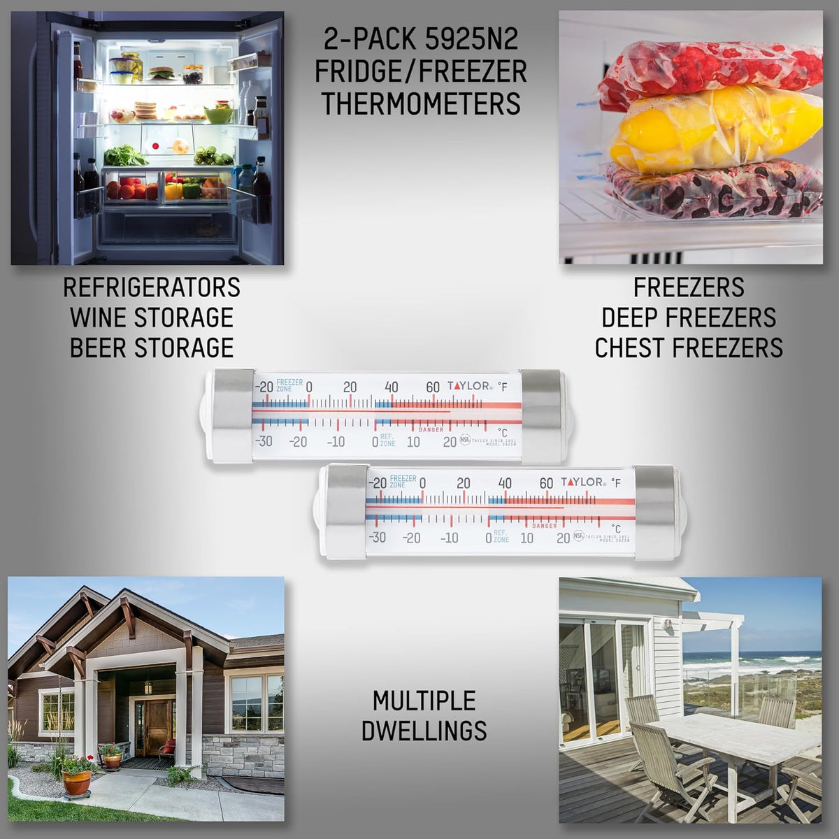 Refrigerator Freezer Tube Thermometer 2-Pack