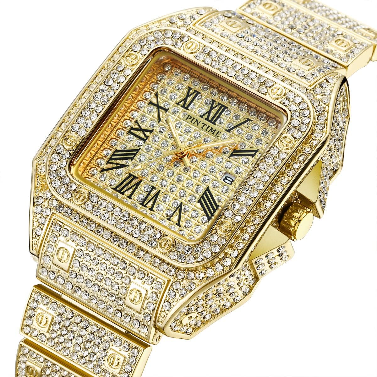 Brand Luxury Unisex Diamond Crystal Square Quartz Watch Analog Stainless Steel Strap Fashion Hip Hop Waterproof Watch