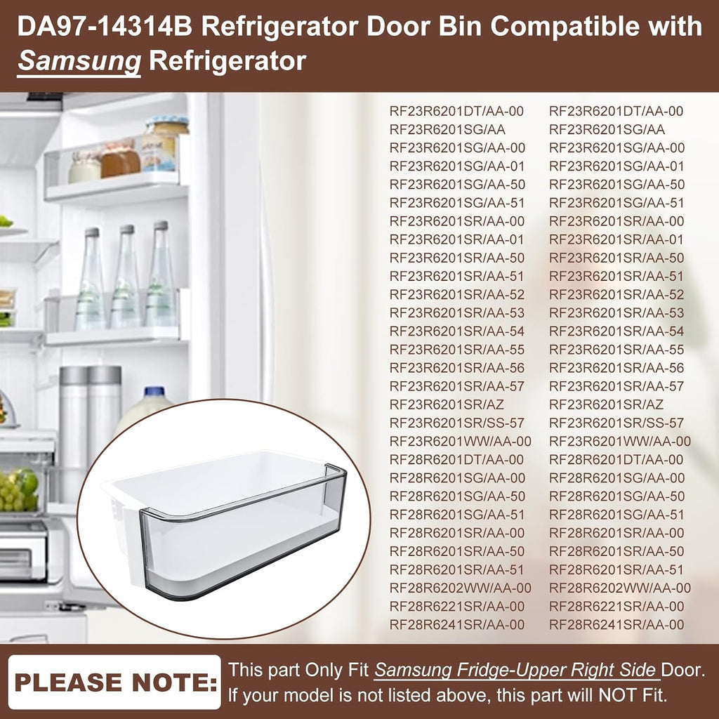 DA97-14314B Door Bin Compatible with Samsung Refrigerator (Right) Door Shelf, Part Number: RF23HCEDBBC, RF23HCEDBSG, RF23HCEDBSR, RF23HCEDBWW, RF23HCEDTSR etc. 1 Year Warranty