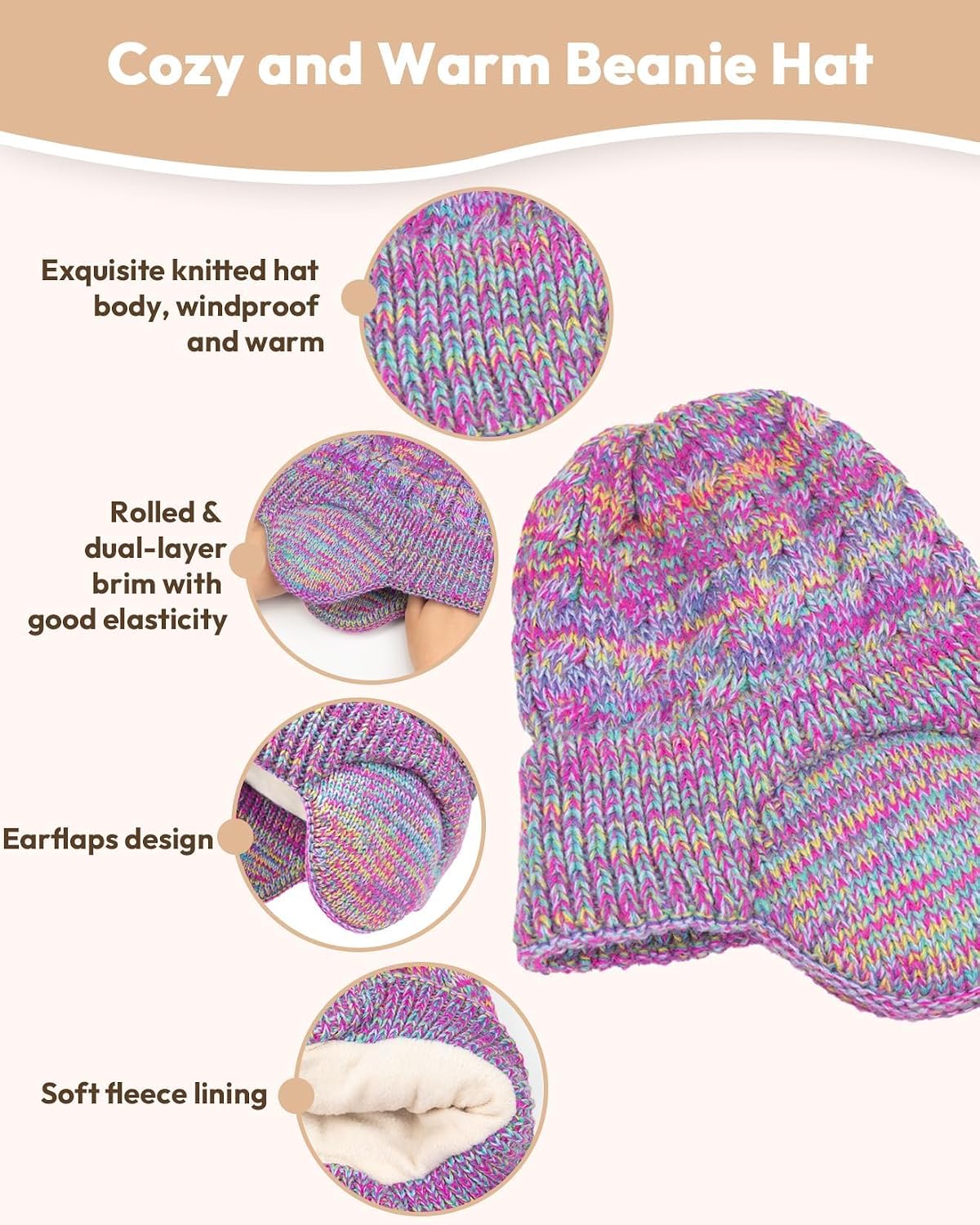 Kids Winter Hat Gloves Scarf Set,Toddler Girls Boys Beanie Hat with Earflaps,Knit Mittens & Neck Gaiter Warmer for