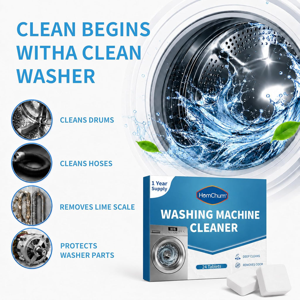 Washing Machine Cleaner Tablets 24 Count, 1 Year Supply, Deep Clean
