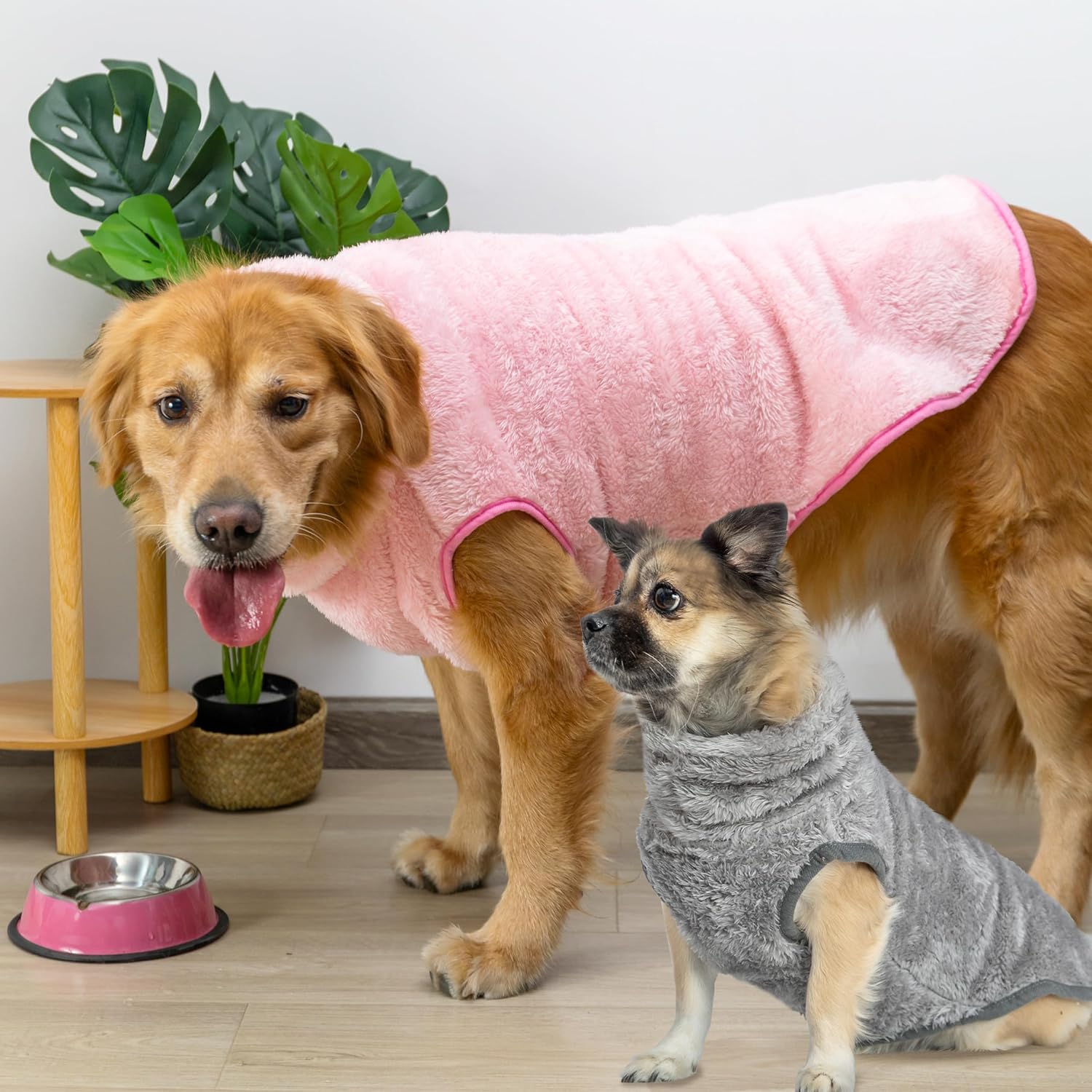 Dog Jacket for Cold Weather, 2 Pack Cozy Winter Warm Turtleneck Pet Coat Clothes for Large Medium Small Dogs, Fleece
