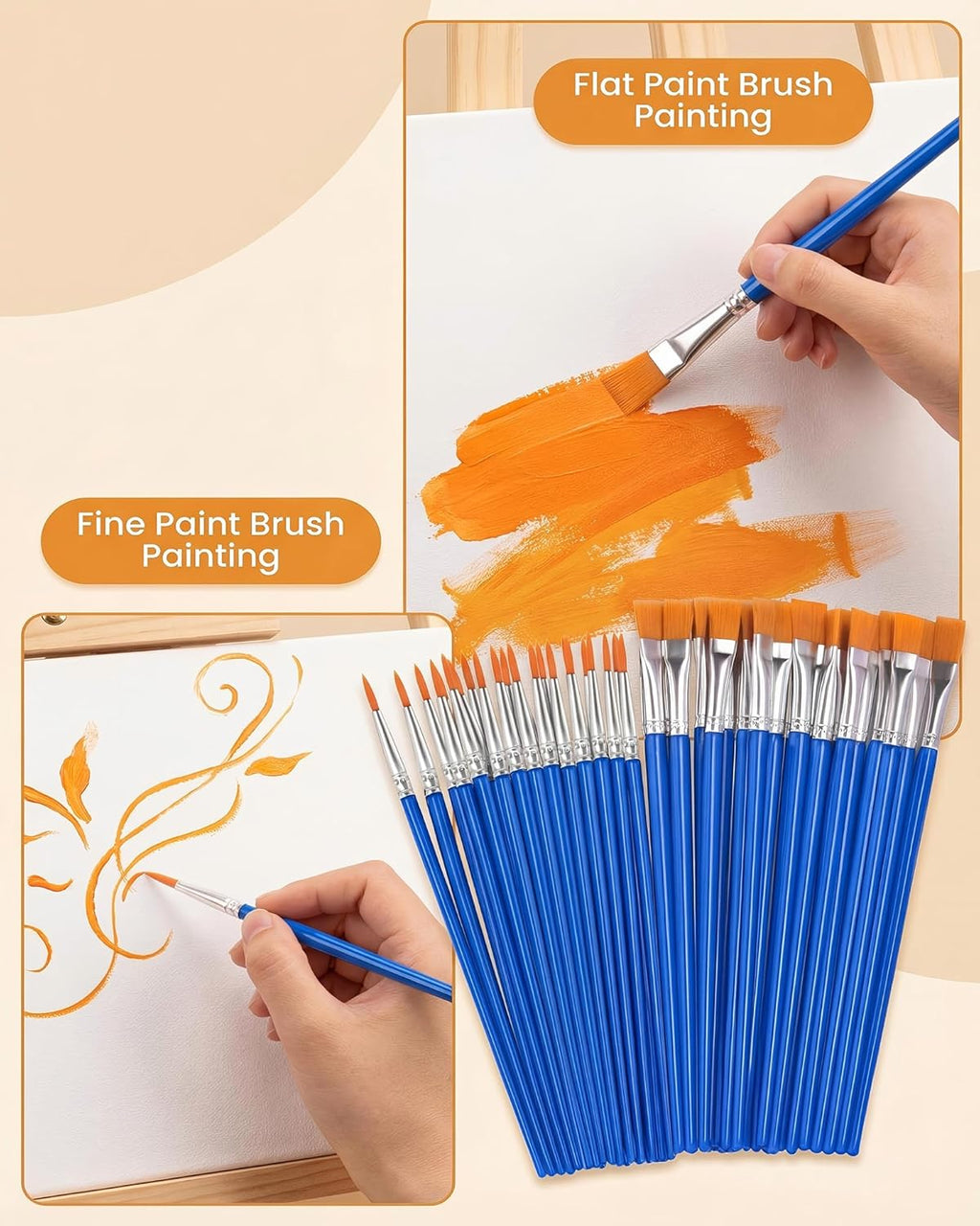 Small Paint Brushes Bulk, 160 Pcs Flat Tip Round Acrylic Paint Brushes for Kids Classroom Acrylic Watercolor Canvas