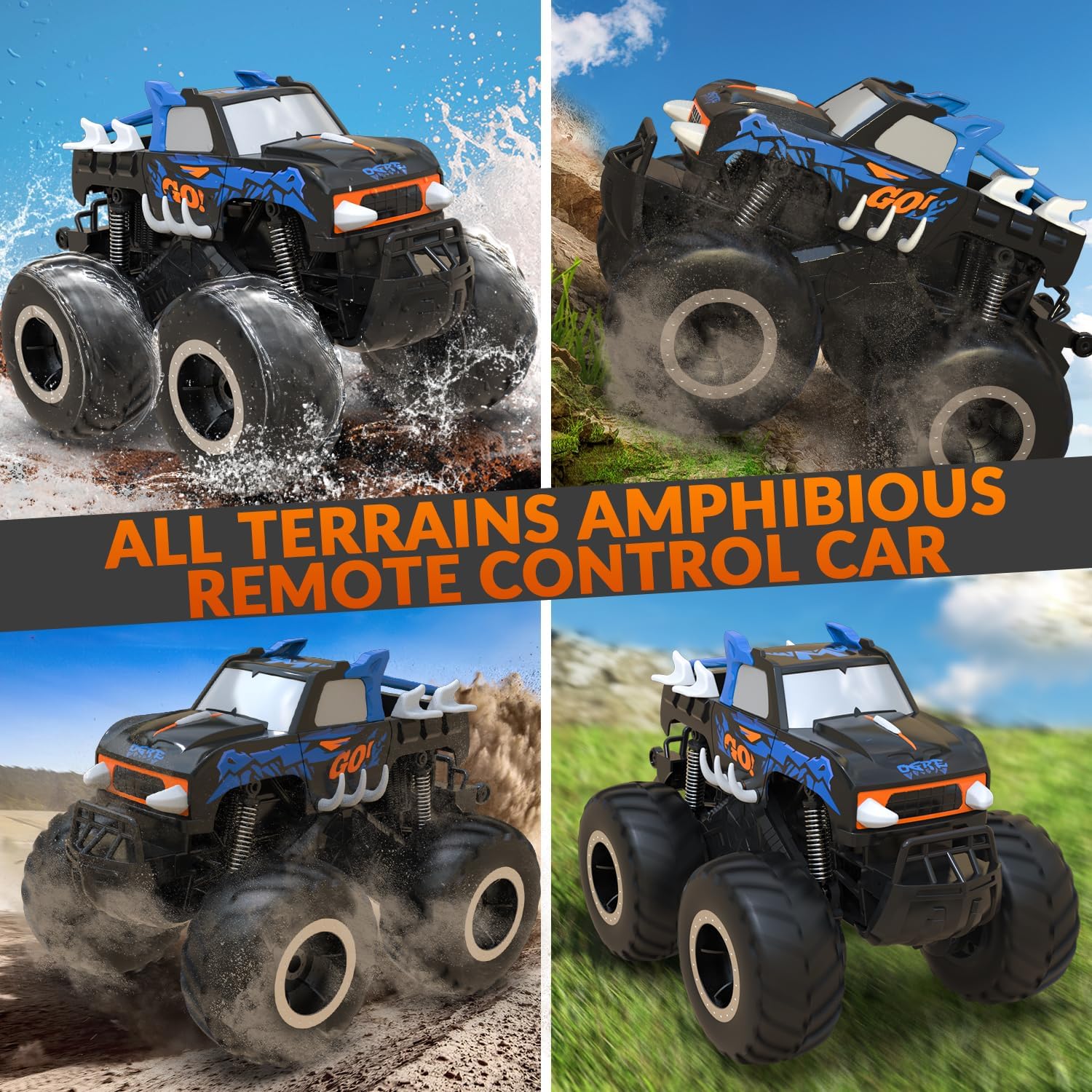 1:16 Amphibious Monster Truck All Terrain RC Car Toys | 2.4GHz 4WD Waterproof Remote control car, Double-Sided