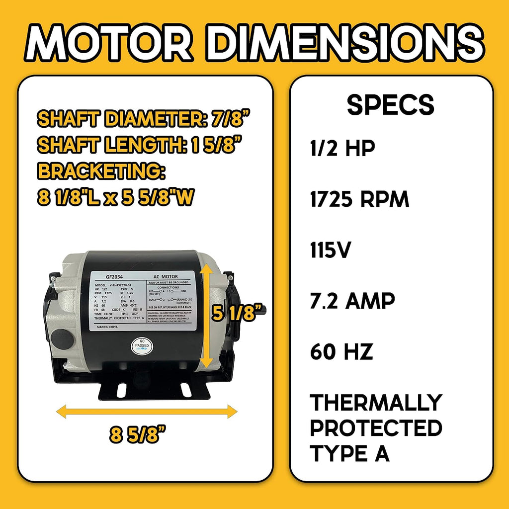 1/2 HP Belt Drive Blower Motor GF2054, 115V 1725 RPM, 48 Frame