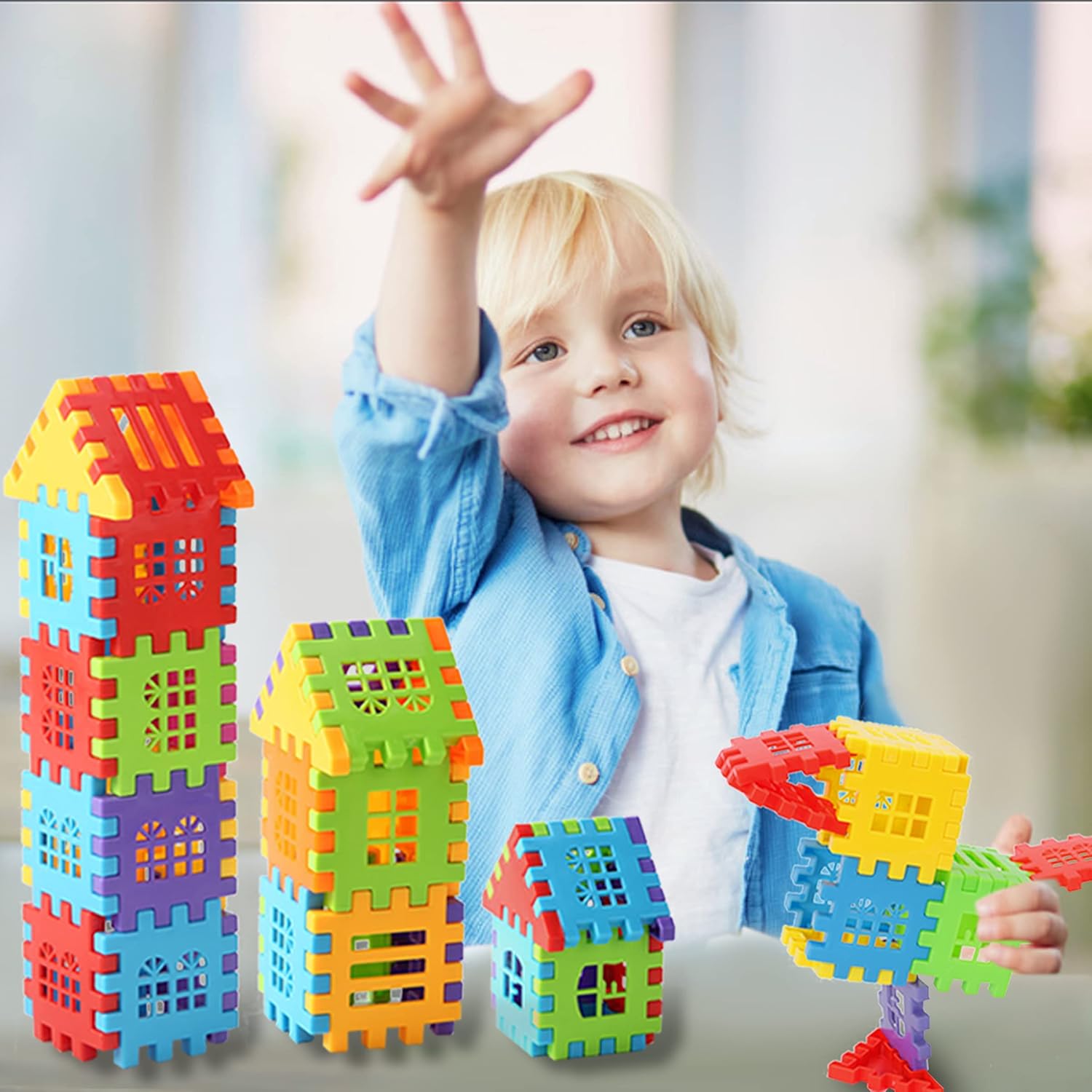 Building Blocks – 100-piece Kids Builders Blocks Set with Storage Bag – Interlocking Building Blocks for Toddlers and