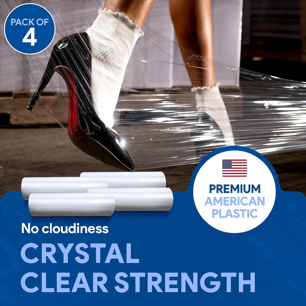 4 Pack of 18" Plastic Stretch Film Wrap 1200 feet Each 500% Stretch Ability