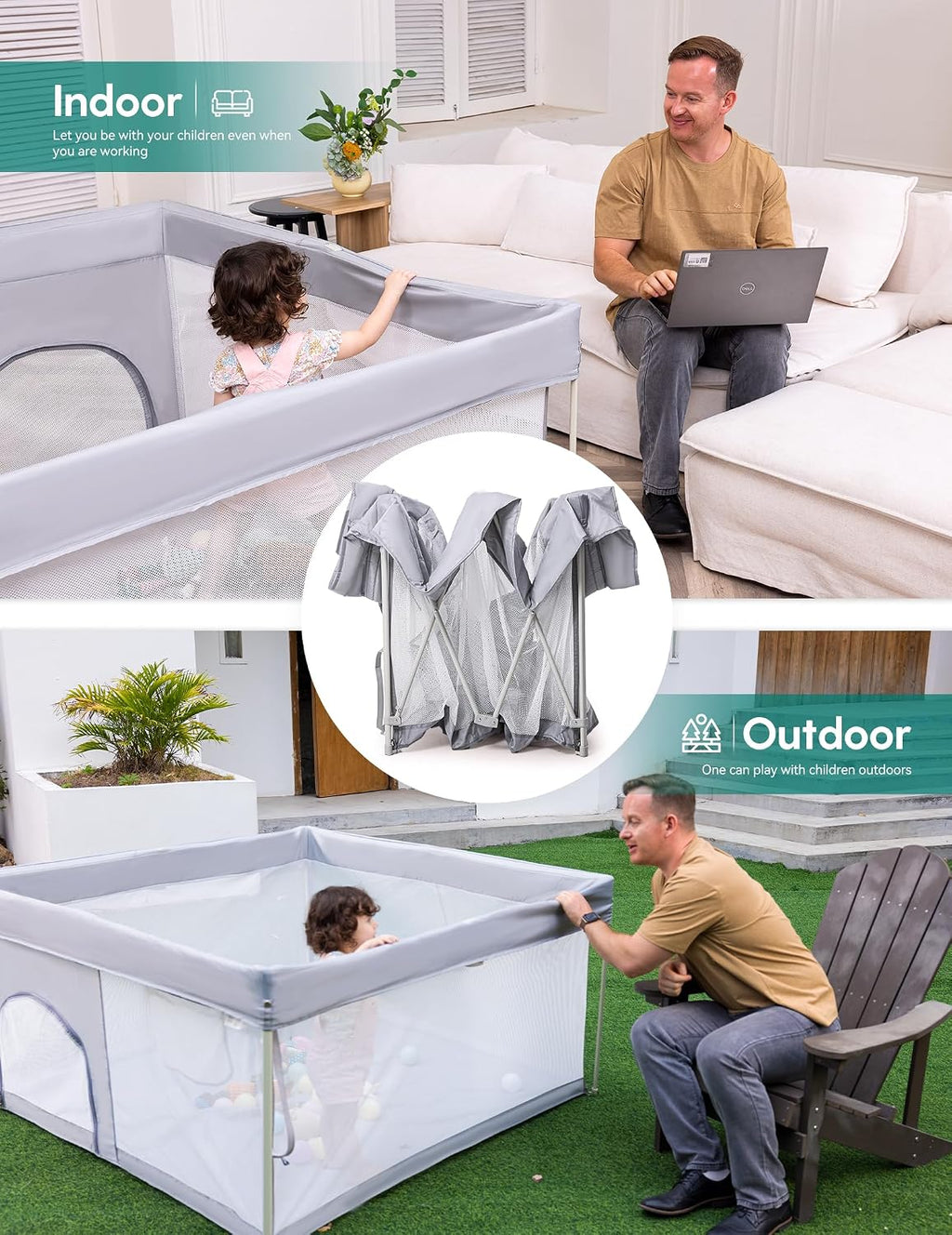Foldable Baby Playpen, Snap-Play, 46" × 46" | No Assembly Required, Portable Playard for Babies and Toddlers, Indoor