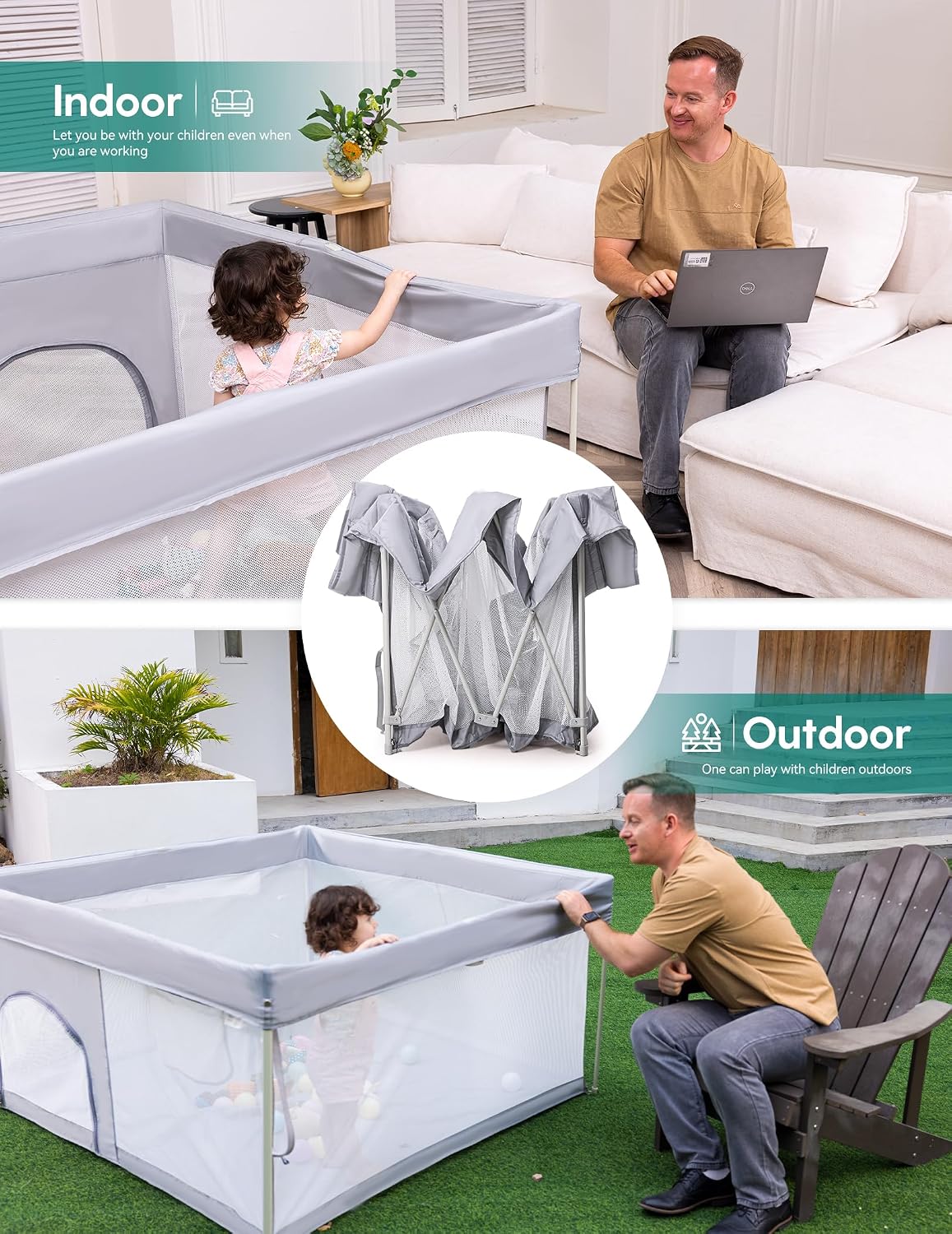 Foldable Baby Playpen, Snap-Play, 46" × 46" | No Assembly Required, Portable Playard for Babies and Toddlers, Indoor