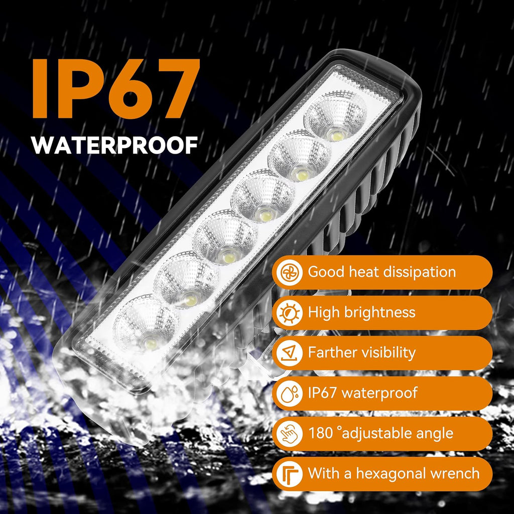 RVZONE 18W 1200LM 120° Marine Spreader Lights 2‑Pack, Black Housing