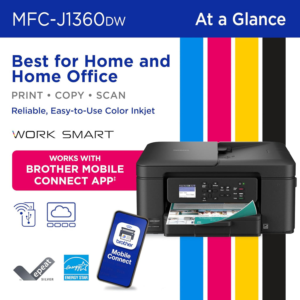 Work Smart 1360 Wireless Color Inkjet All-in-One Printer with Automatic Duplex Printing and 1.8” Color Display |