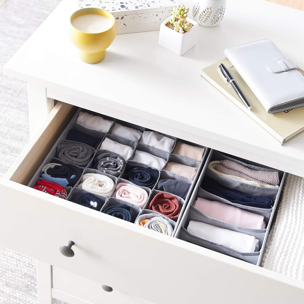 Deep Drawer Organizer for Clothes, Collapsible Storage Boxes for Socks, Underwear and Baby Items, Set of 4, Gray |