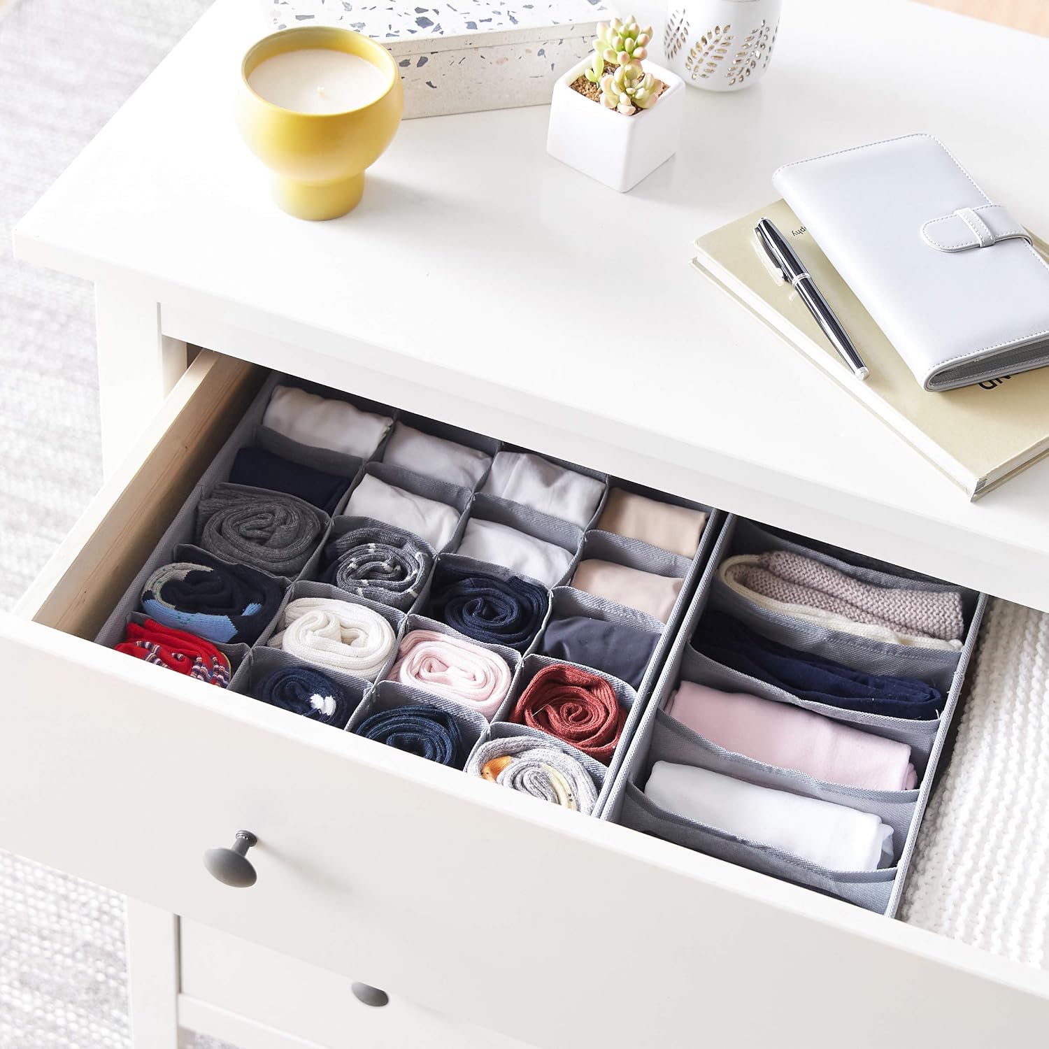 Deep Drawer Organizer for Clothes, Collapsible Storage Boxes for Socks, Underwear and Baby Items, Set of 4, Gray |