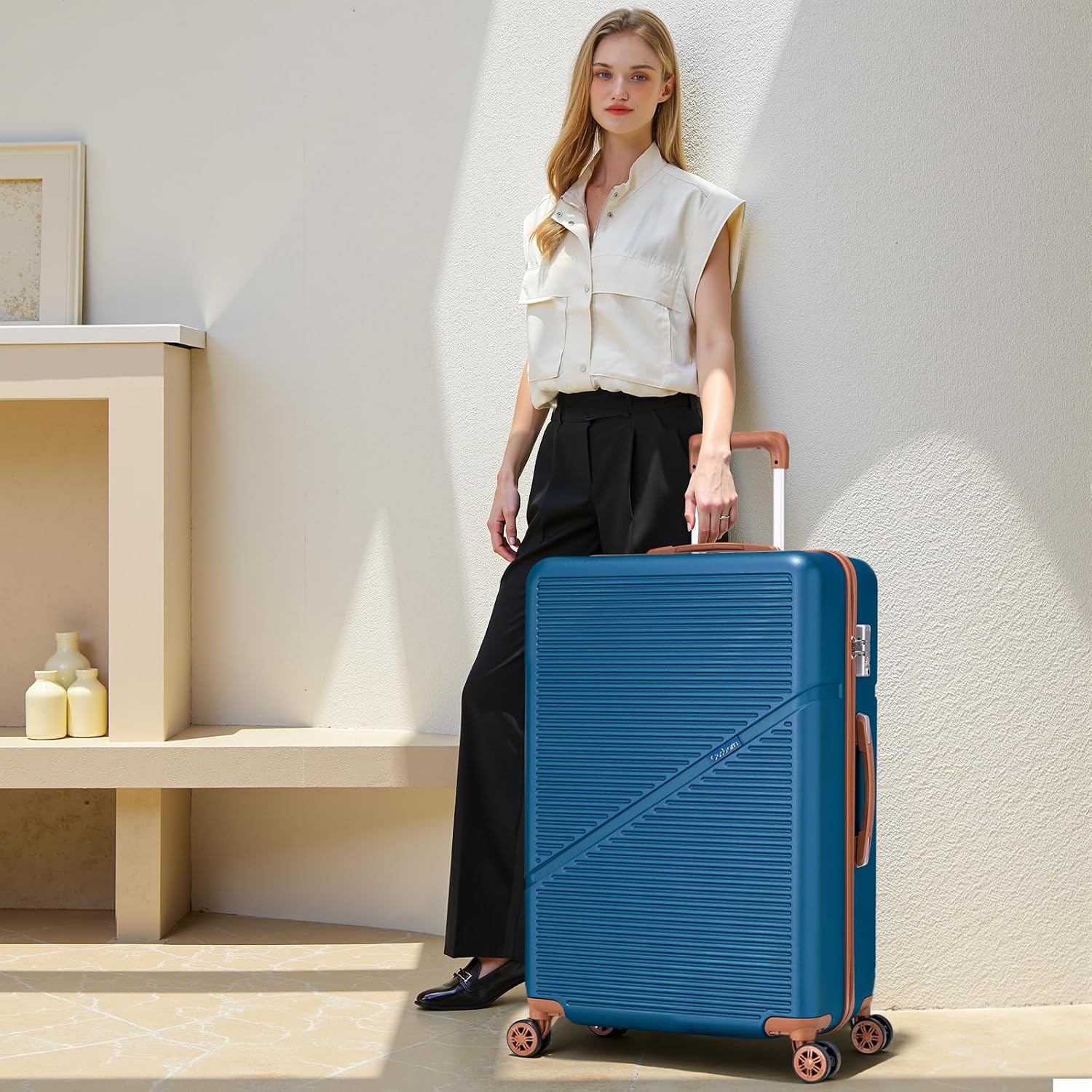 5 Piece Luggage Sets with Spinner Wheels, Hardshell ABS Suitcase Set with Tsa Lock, Lightweight Hardside Waterproof