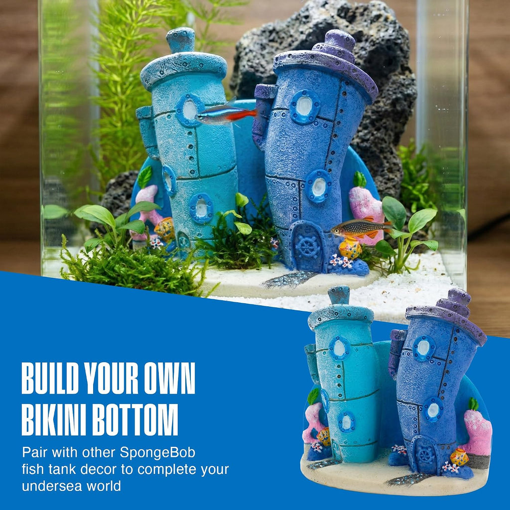 Spongebob Bikini Bottom Homes - Aquarium Decor - Durable Resin Aquarium Ornament for Betta Bowls, Small Fish Tanks