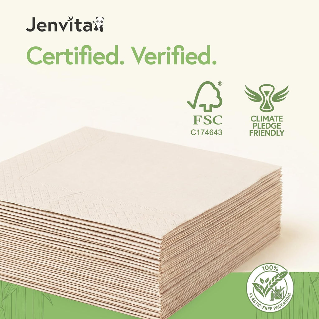 100% Bamboo Table Napkins, 250 Pack, 6.5 x 6.5 Inch
