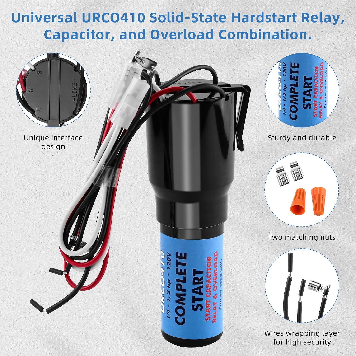 URCO410 3 in 1 Hard Start Kit for Refrigerators & Freezers | 1/4 to 3 in 1 Start Relay - Compressor Hard Start
