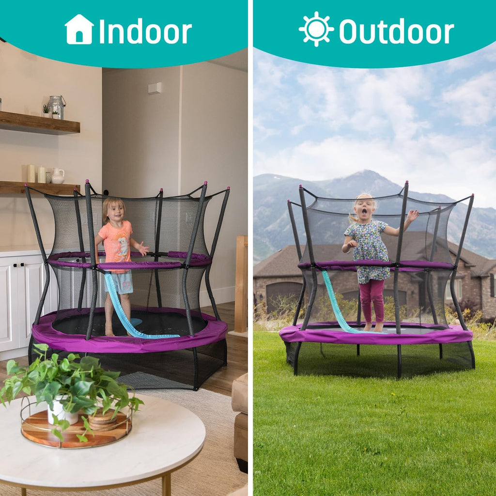 60" No-Spring Design Mini Trampoline for Kids and Toddlers with Enclosure Net