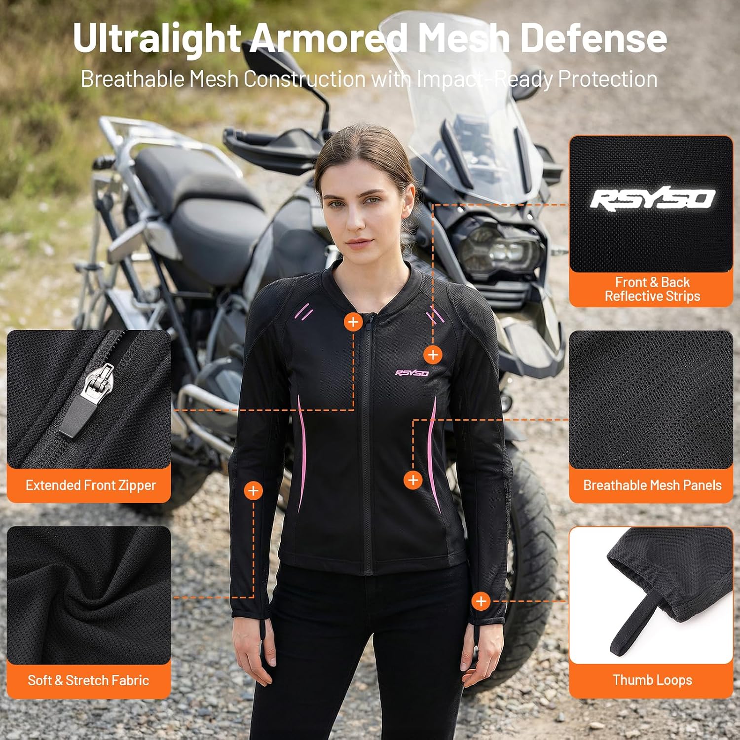 Women's Mesh Motorcycle Jacket with CE Certified Protective Jacket Motorcycle Riding Shirt for Motorcycle Bicycle