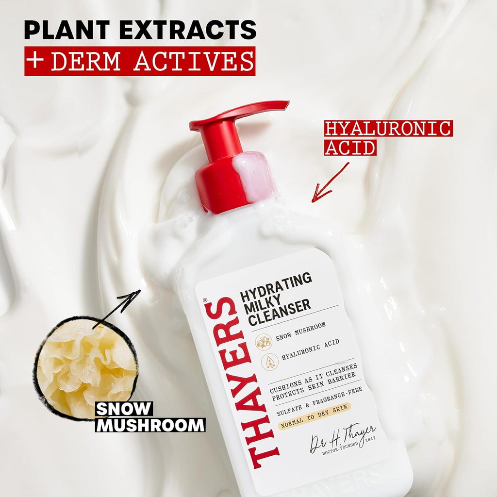 Milky Hydrating Face Cleanser with Snow Mushroom and Hyaluronic Acid, Dermatologist Recommended Gentle Facial Wash