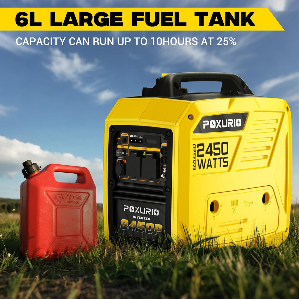 2450-Watt Portable Inverter Generator for Home Use, 1.6Gallon Large Fuel Tank Up to 8.3 Hours Use, 120V Gas Powered