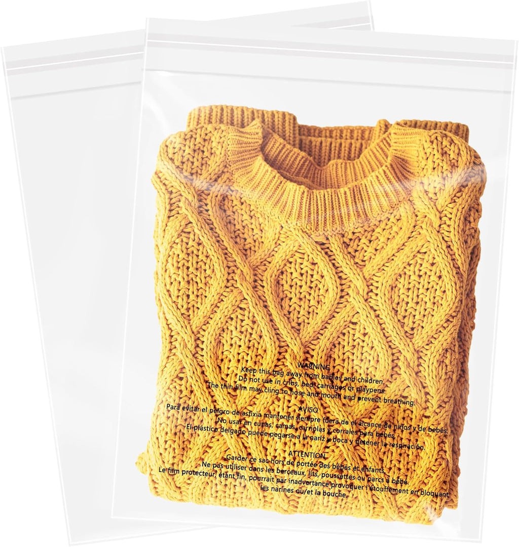 11" x 14" (100 Count) Clear Poly Bags with Suffocation Warning