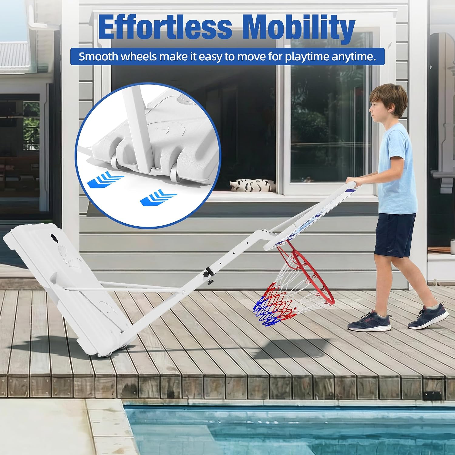 Pool Basketball Hoop with 32'' Shatterproof Backboard & 50L Base | 3-4FT Height Adjustable, Basketball Gaol for