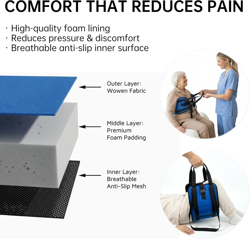 Transfer Sling, Upgraded with Metal Buckle, 6 Reinforced Straps with Hand Grips, Lift & Standing Aid for Caregivers