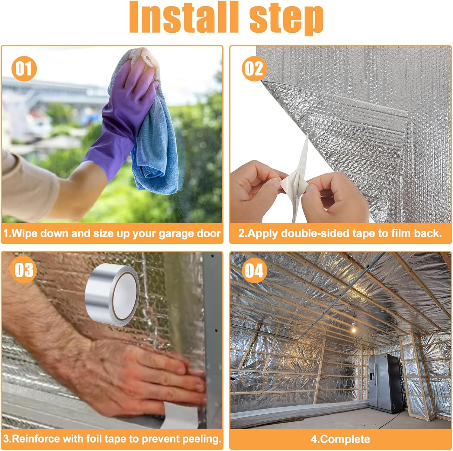 Garage Door Insulation Kit, 8 Pcs 48 x 24 Inch Reflective Aluminum Panels