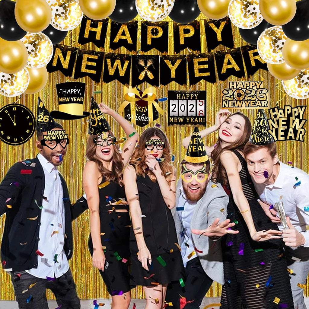 2026 New Years Decorations Set, New Years Eve Party Supplies 2026, "HAPPY NEW YEAR" Banner, "2025" Foil Balloon