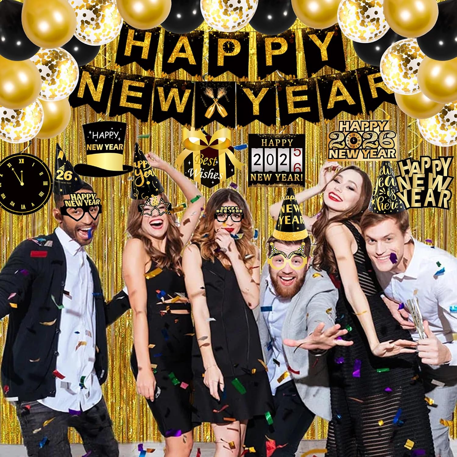 2026 New Years Decorations Set, New Years Eve Party Supplies 2026, "HAPPY NEW YEAR" Banner, "2025" Foil Balloon
