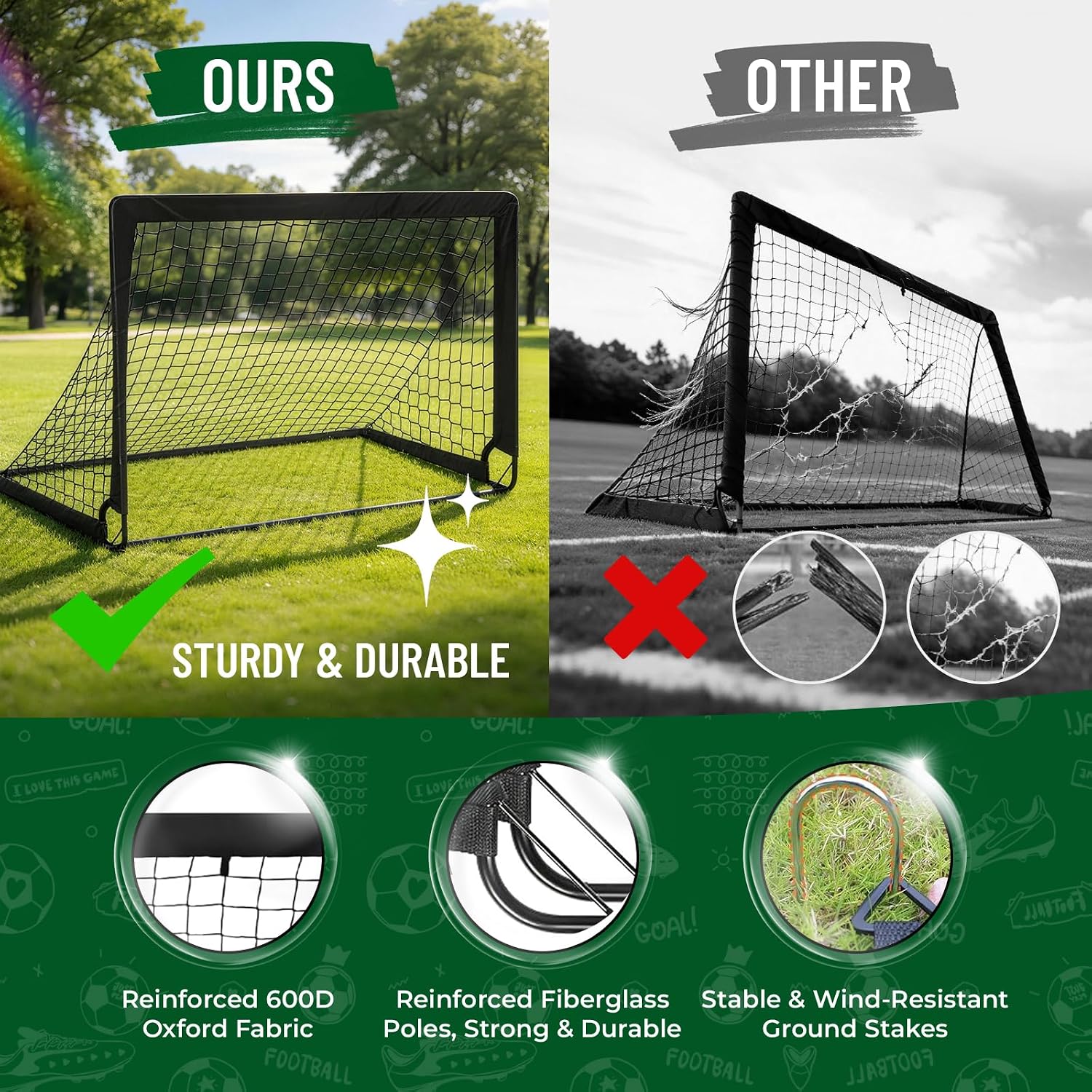 Kids Soccer Goal Set for Backyard, Portable Soccer Nets Set of 2 with Soccer Ball, Scoreboard, Agility Ladder, Cones