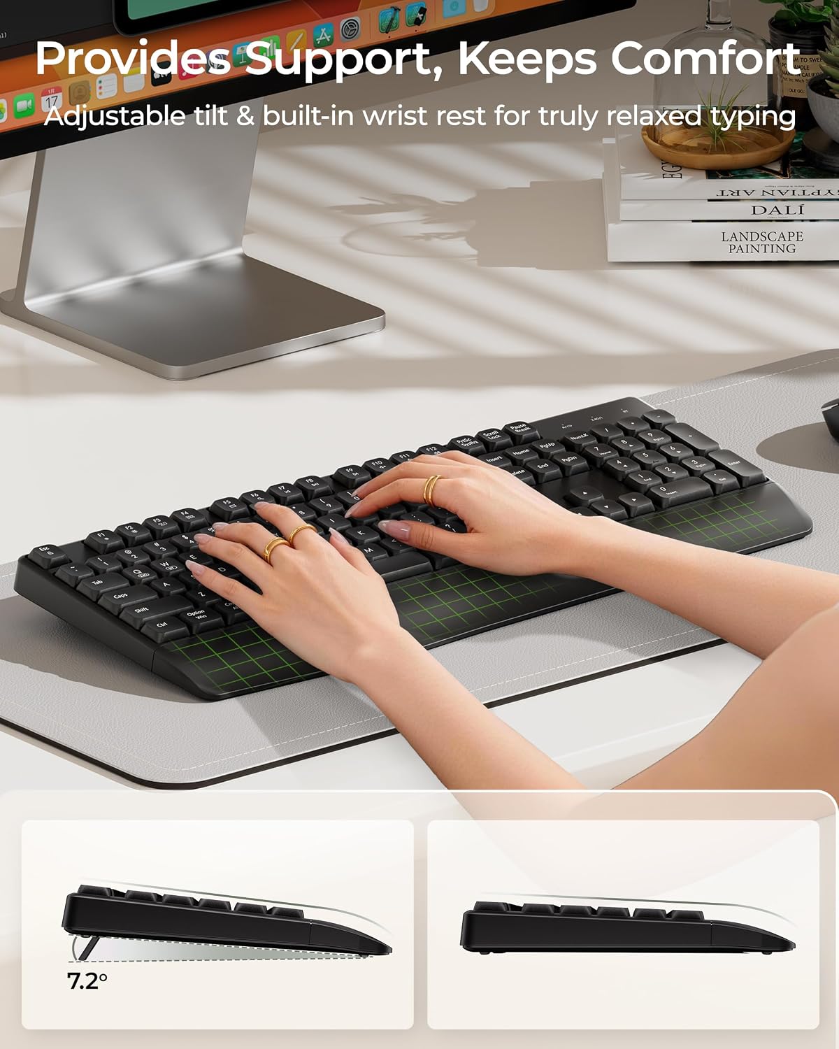 COE200 Wireless Bluetooth Keyboard and Mouse Combo with Wrist Rest | USB/Bluetooth multi-device switching, quiet keys