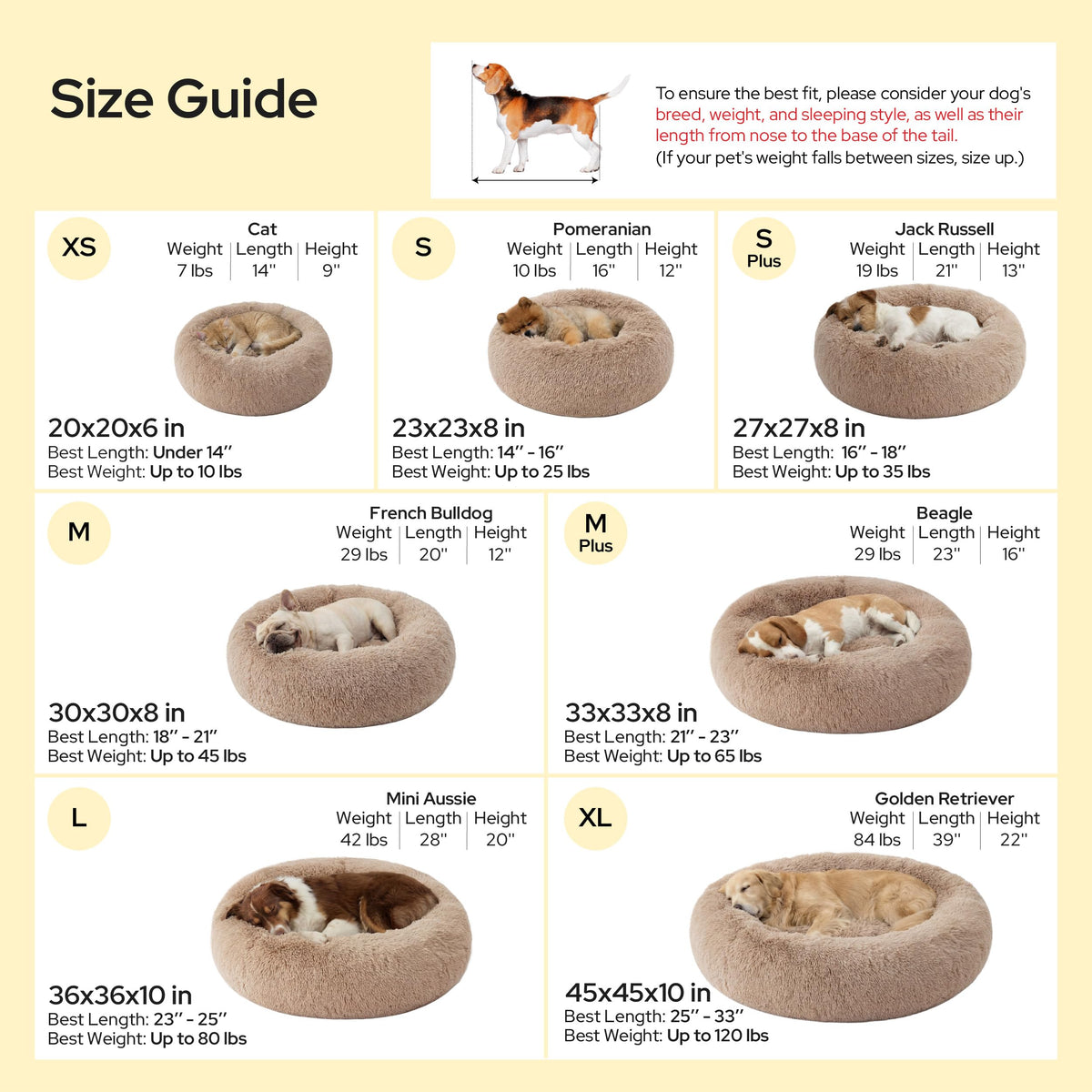 Calming Small Medium Dog Bed Donut Washable Puppy Bed,27ins Camel
