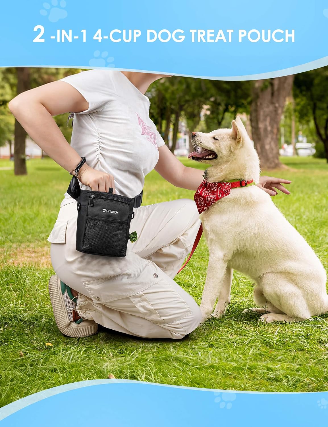 Dog Treat Pouch, Magnetic Closure & Sealable Silicone Bag Insert, 4-Cup Capacity – Belt Clip/Waist Belt/Crossbody