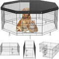 Foldable Metal Dog Exercise Pen, Pet Puppy Playpen Yard Fence with Top Cover & Door, Indoor Outdoor 8 Panels 24" W x