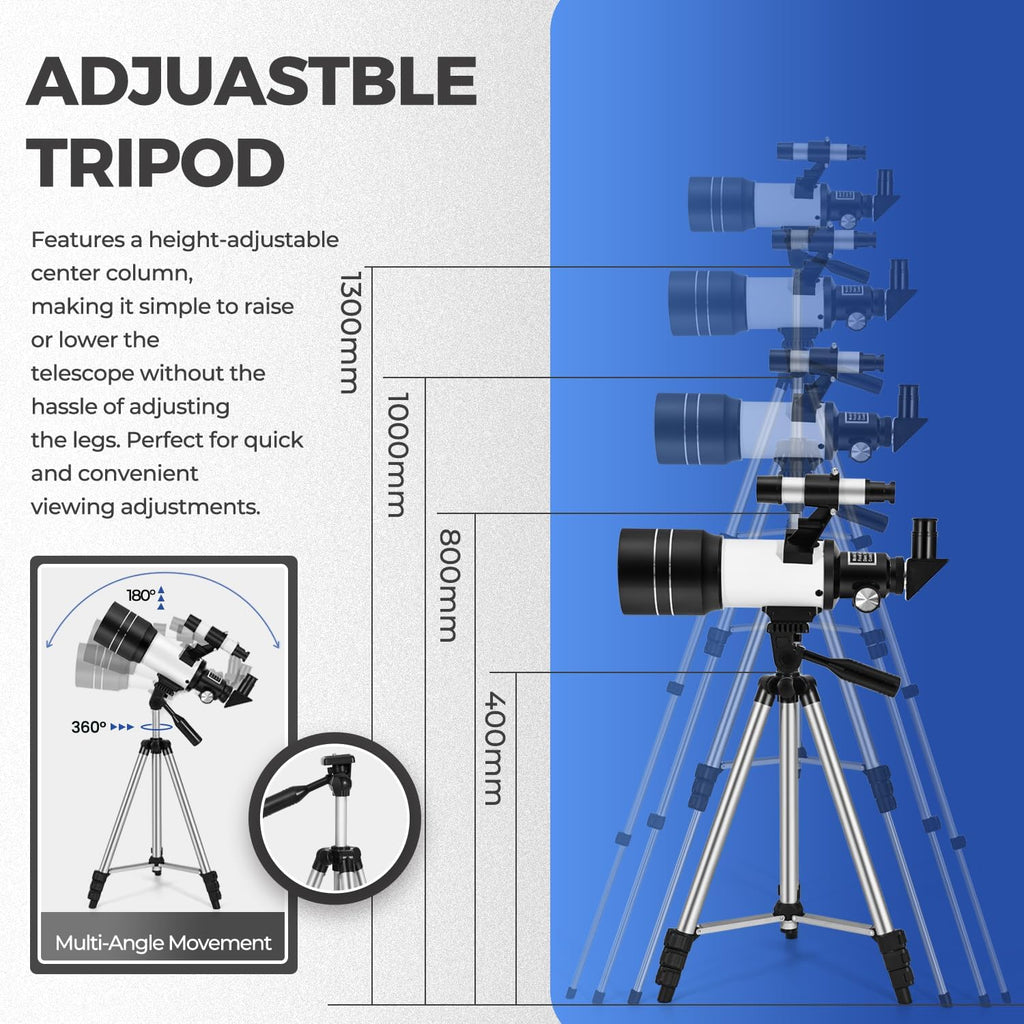 Telescope for Kids & Beginners, 70mm Aperture Portable Telescopes with 3 Eyepieces, Height Adjustable Tripod & Phone