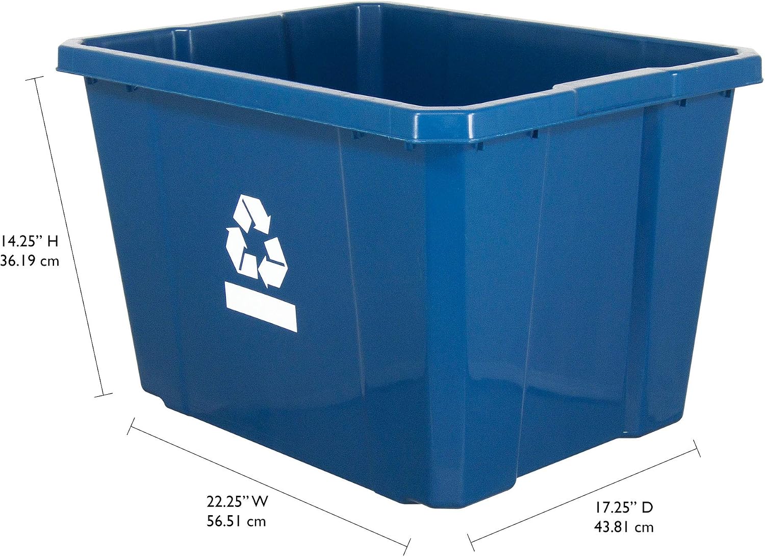 Medium Curbside Blue Box, Plastic 17 Gallon/64 Litre Home Trash Can Refuse and Recycling Bin Container with Built-in