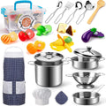 Play Kitchen Accessories, Kids Kitchen Pretend Play Toys, Kitchen Set with Stainless Steel Cooking Utensils Cookware