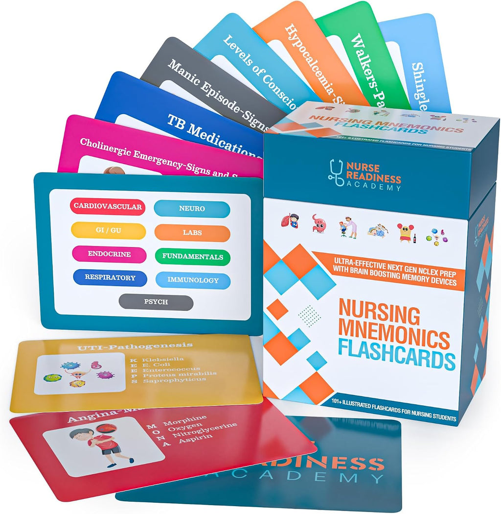 Nursing Mnemonics Flashcards: 101+ Illustrated Flashcards for Nursing Students with Proven Memory Devices to Crush