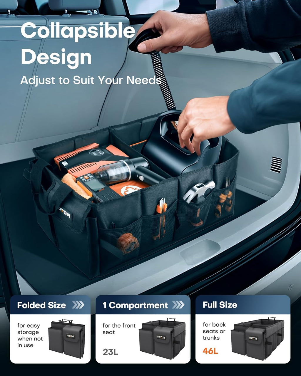 Trunk Organizer - Car Organizer, Foldable Trunk organizer for SUVs & Sedans, Sturdy Car Organization for Car
