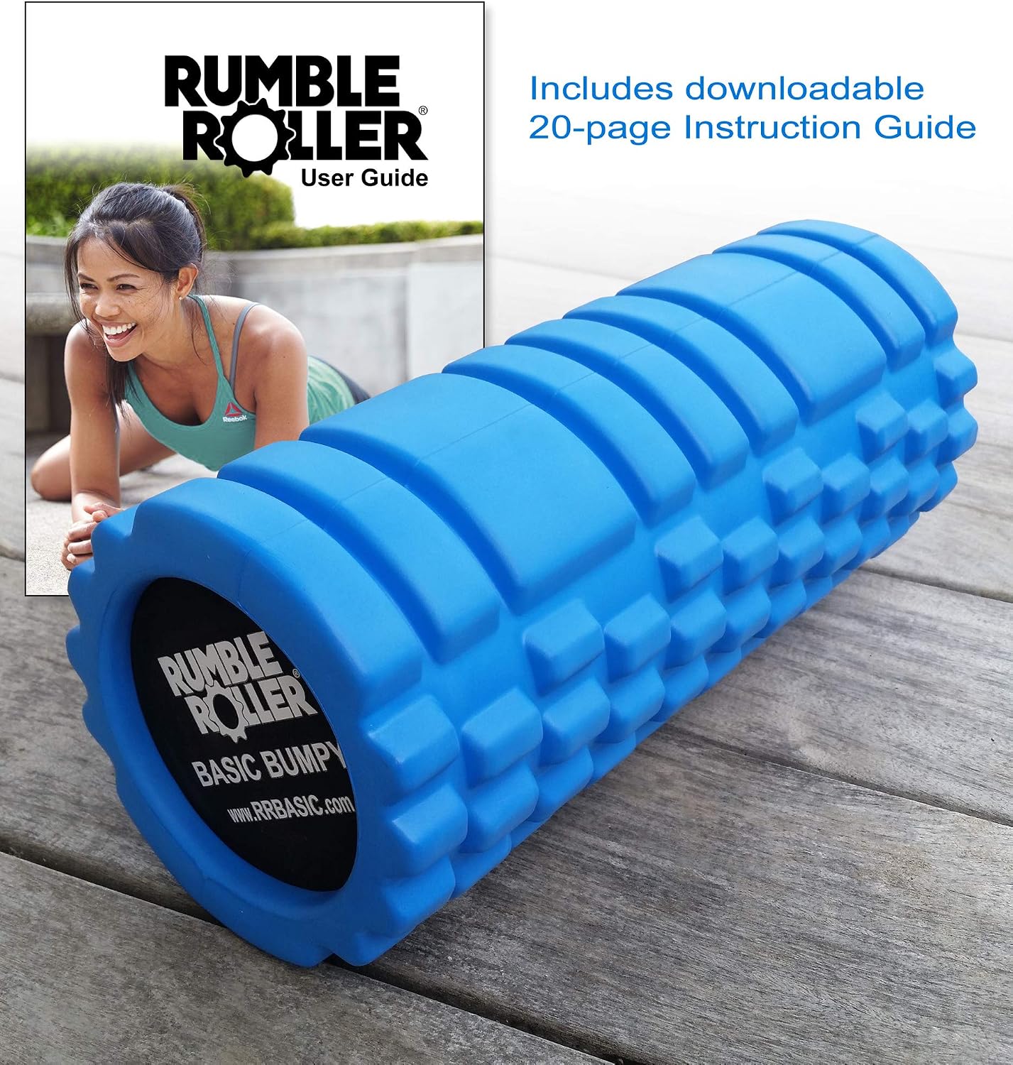 RumbleRoller Basic Bumpy Foam Roller, Solid Core EVA Foam Roller with Grid/Bump Texture for Deep Tissue Massage and
