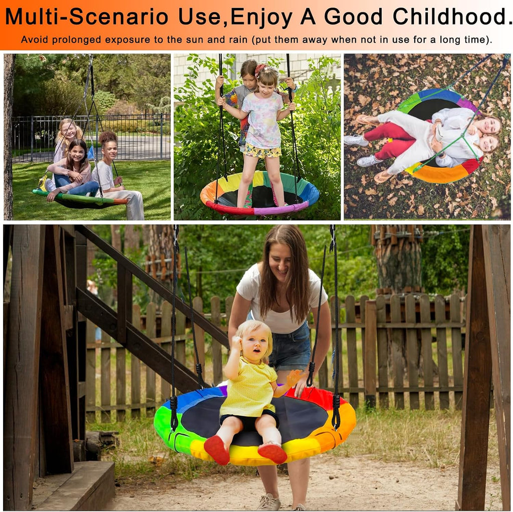 40" Saucer Tree Swing for Kids - 500Lb Weight Capacity, Waterproof Platform Swing Seat with Adjustable Ropes for Kids