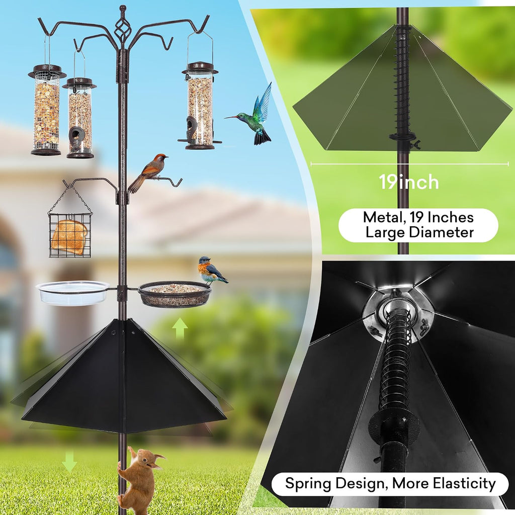 6-Hook Bird Feeding Station with 19" Metal Squirrel Baffle, 94 Inch