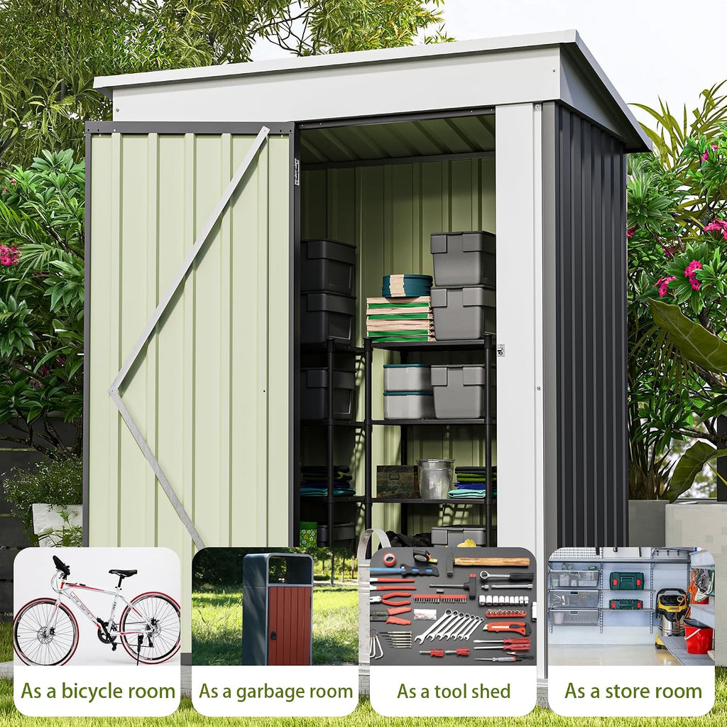 5x3 FT Outdoor Storage Shed, Garden Tool Shed | with Sloping Roof and Lockable Door, Metal Shed for Backyard Garden