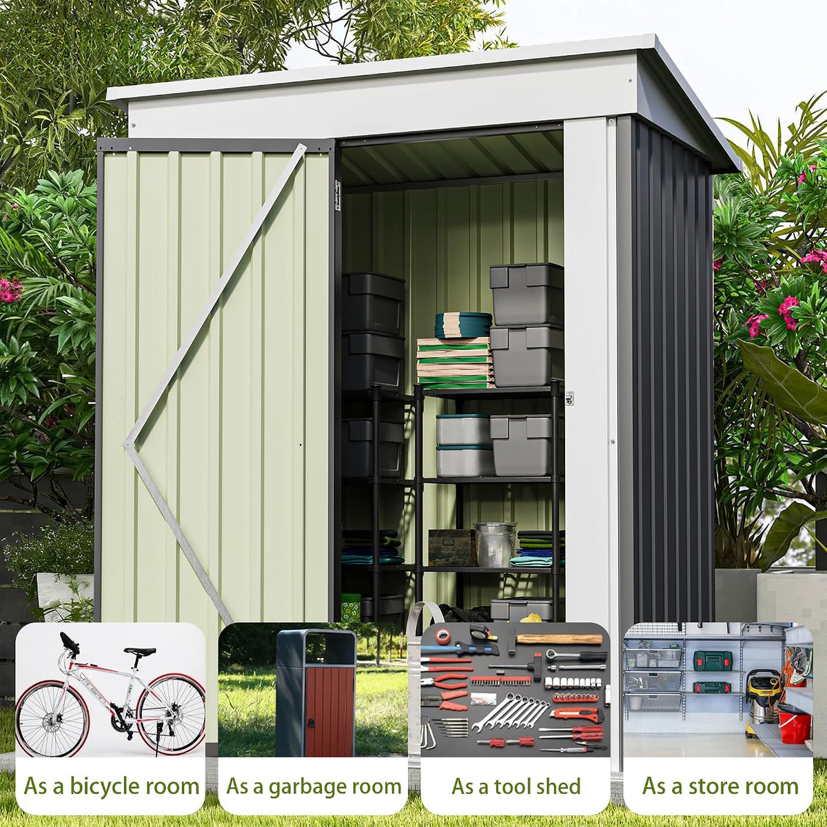 5x3 FT Outdoor Storage Shed, Garden Tool Shed | with Sloping Roof and Lockable Door, Metal Shed for Backyard Garden