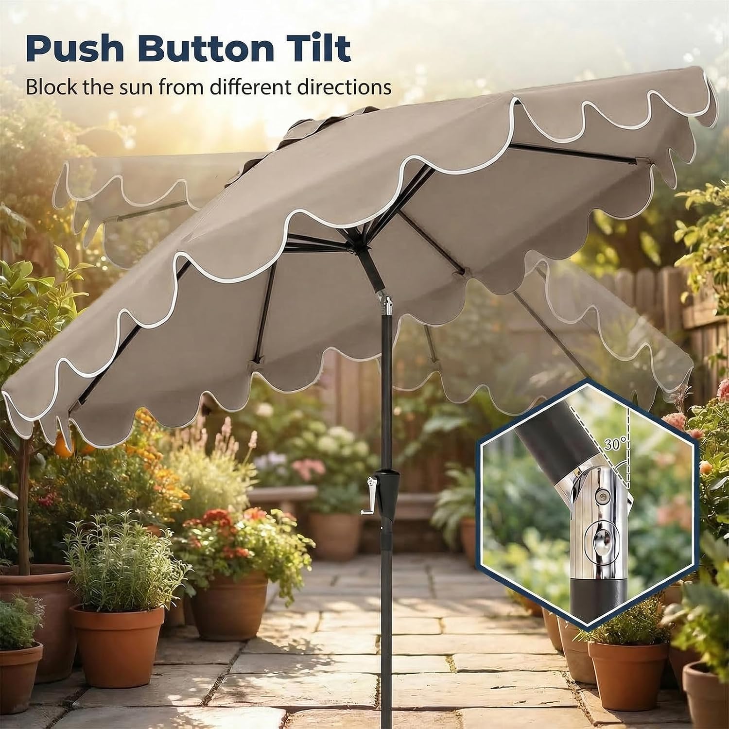 10 FT Patio Umbrella with Weighted Base Included, Outdoor Market Umbrella w/Push Button Tilt & Crank, 8 Heavy-Duty